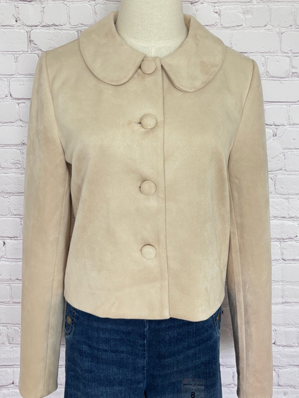 WAYF Elena Cream Cropped Suede-Like Button Front Jacket--NWT--S - Picture 1 of 16